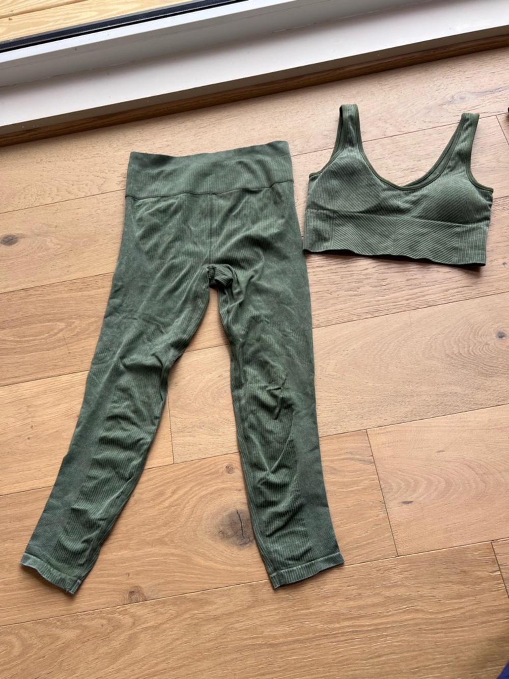 Kensie Olive Green Ribbed Leggings and Crop Tank Set